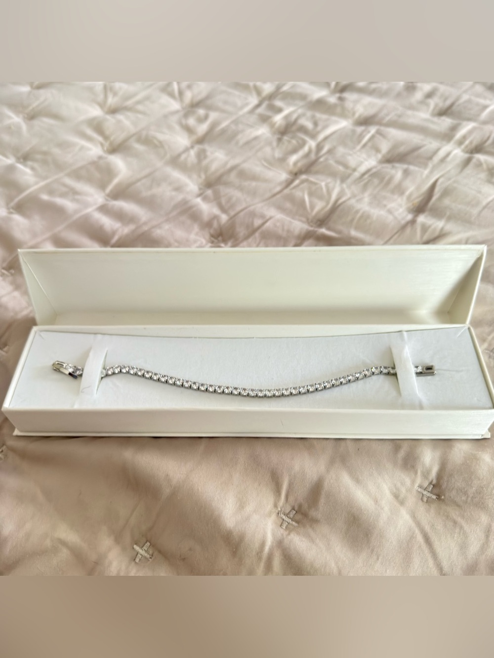 London Fog Silver-Tone Cubic Zirconia Crystal Tennis Bracelet